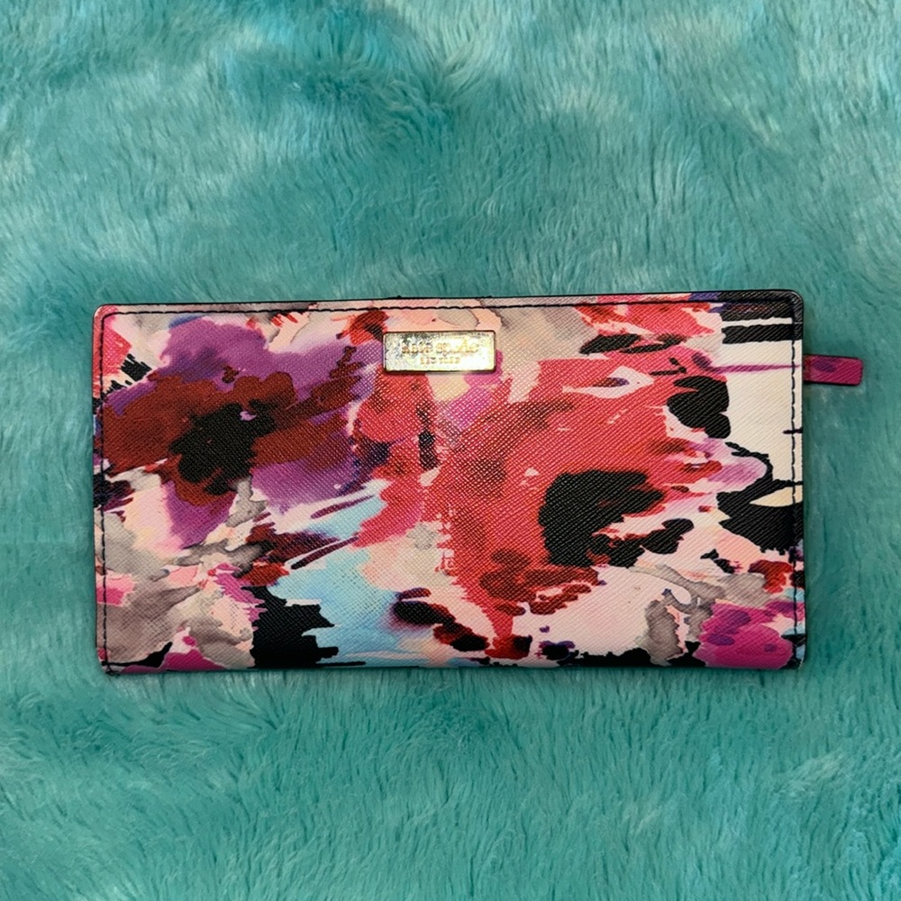 Kate Spade Floral Water Color Slim Bifold Wallet